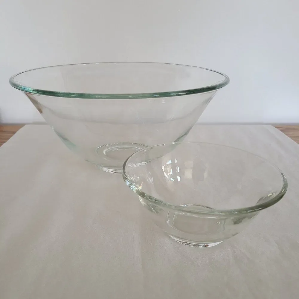 Two Elegant Heavy Clear Glass Crystal Serving or Mixing Bowls - Quality Glass